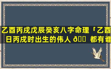 乙酉丙戌戊辰癸亥八字命理「乙酉日丙戌时出生的伟人 🐠 都有谁」